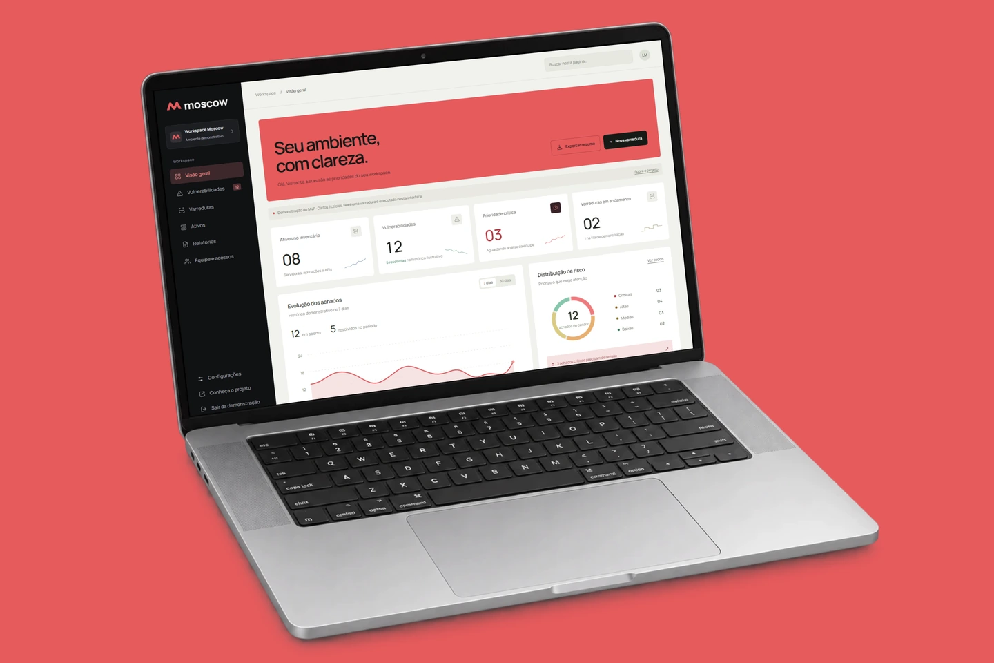 Novo console Moscow em um notebook, com visão de ativos e vulnerabilidades em uma interface clara